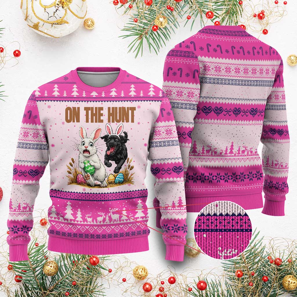 Funny Easter Labrador Bunny Ears Ugly Christmas Sweater On The Hunt