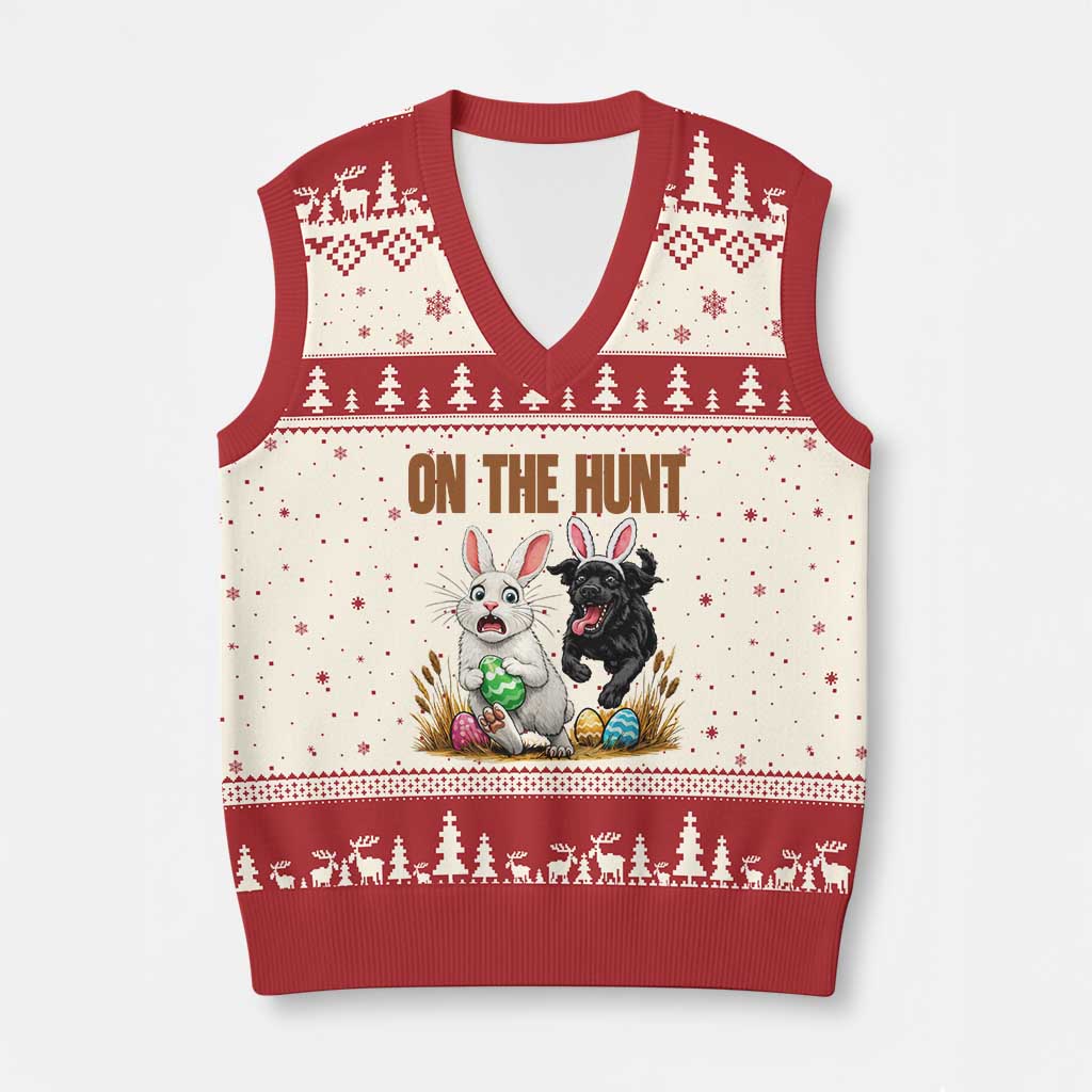 Funny Easter Labrador Bunny Ears V-Neck Knit Sweater Vest On The Hunt