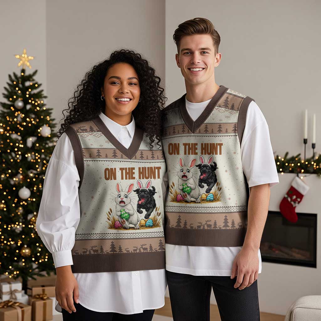 Funny Easter Labrador Bunny Ears V-Neck Knit Sweater Vest On The Hunt