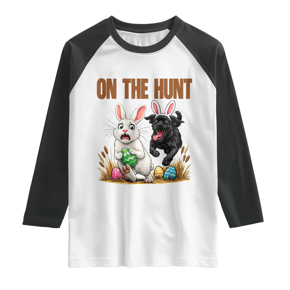 Funny Easter Labrador Bunny Ears Raglan Shirt On The Hunt