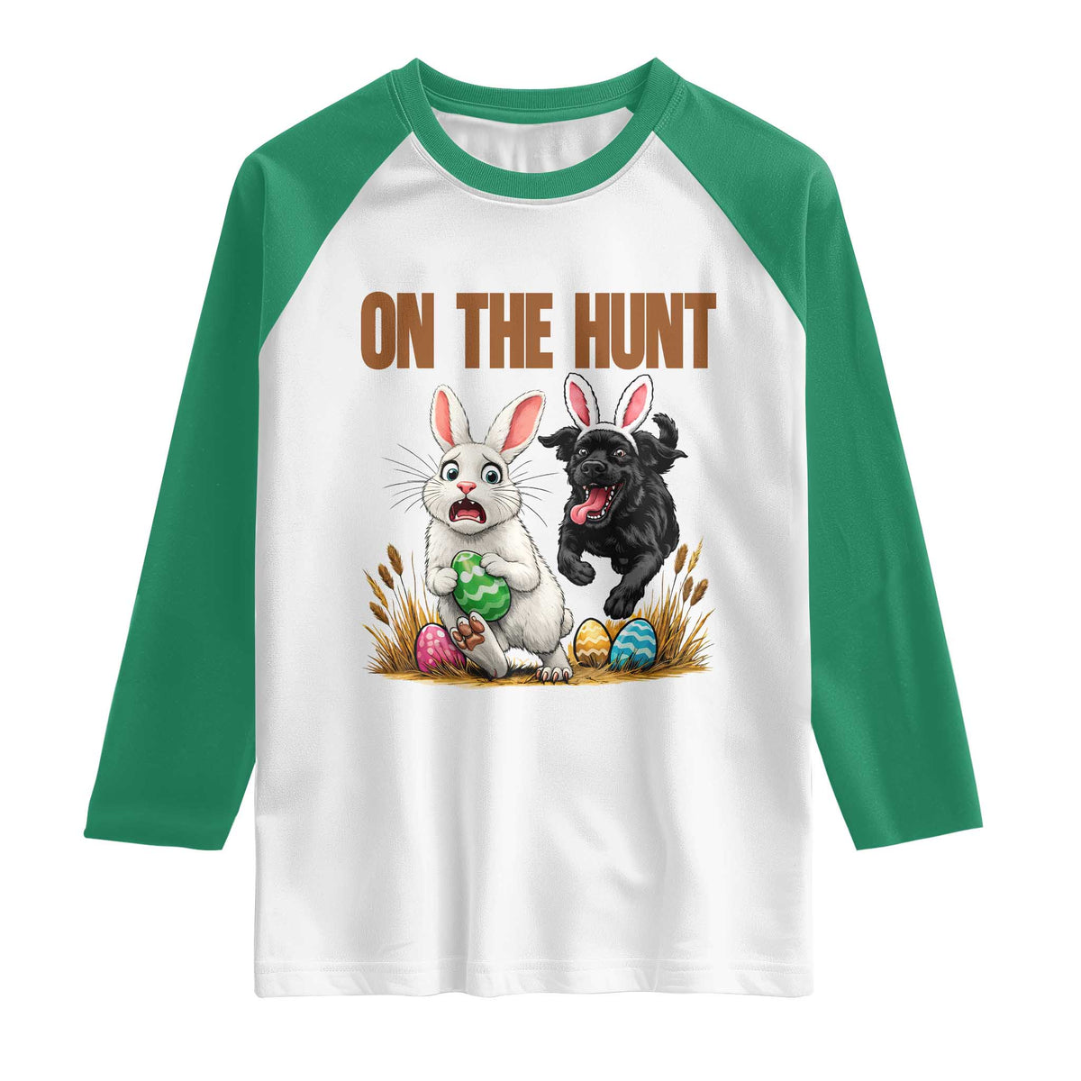Funny Easter Labrador Bunny Ears Raglan Shirt On The Hunt