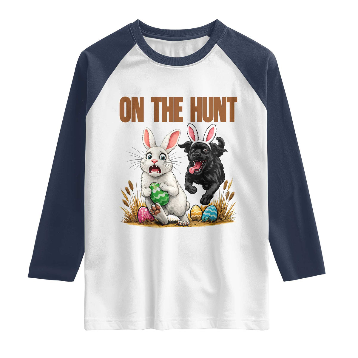 Funny Easter Labrador Bunny Ears Raglan Shirt On The Hunt