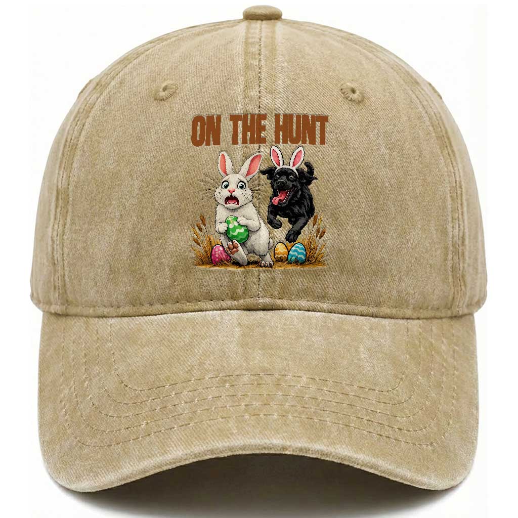 Funny Easter Labrador Bunny Ears Washed Cotton Baseball Cap On The Hunt