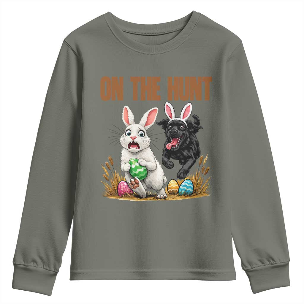 Funny Easter Labrador Bunny Ears Youth Sweatshirt On The Hunt