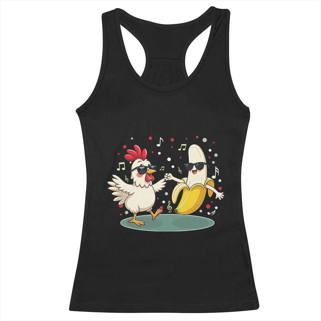 Funny Banana Chicken Dance Racerback Tank Top Chaos Dance Meme Graphic