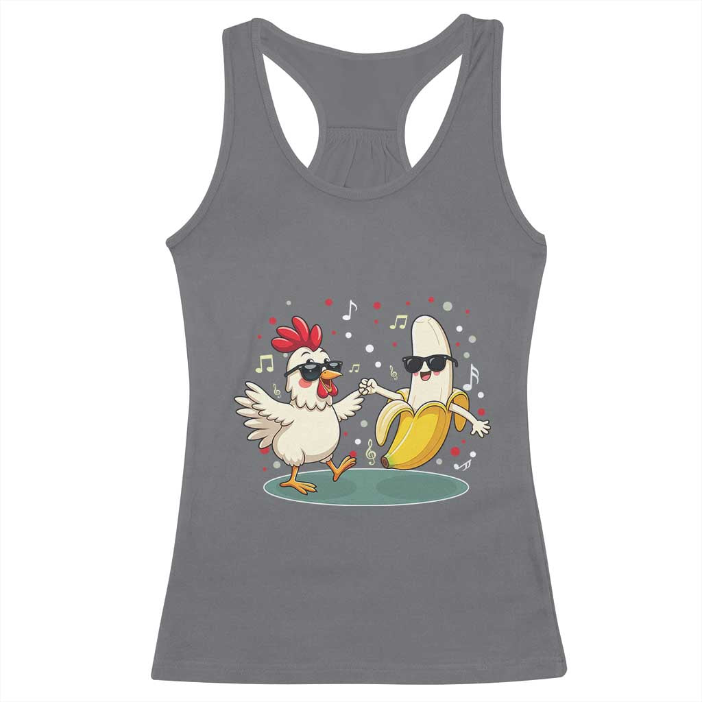 Funny Banana Chicken Dance Racerback Tank Top Chaos Dance Meme Graphic