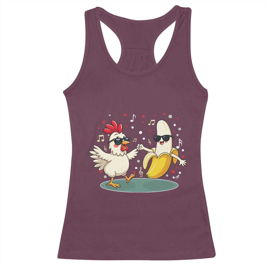 Funny Banana Chicken Dance Racerback Tank Top Chaos Dance Meme Graphic