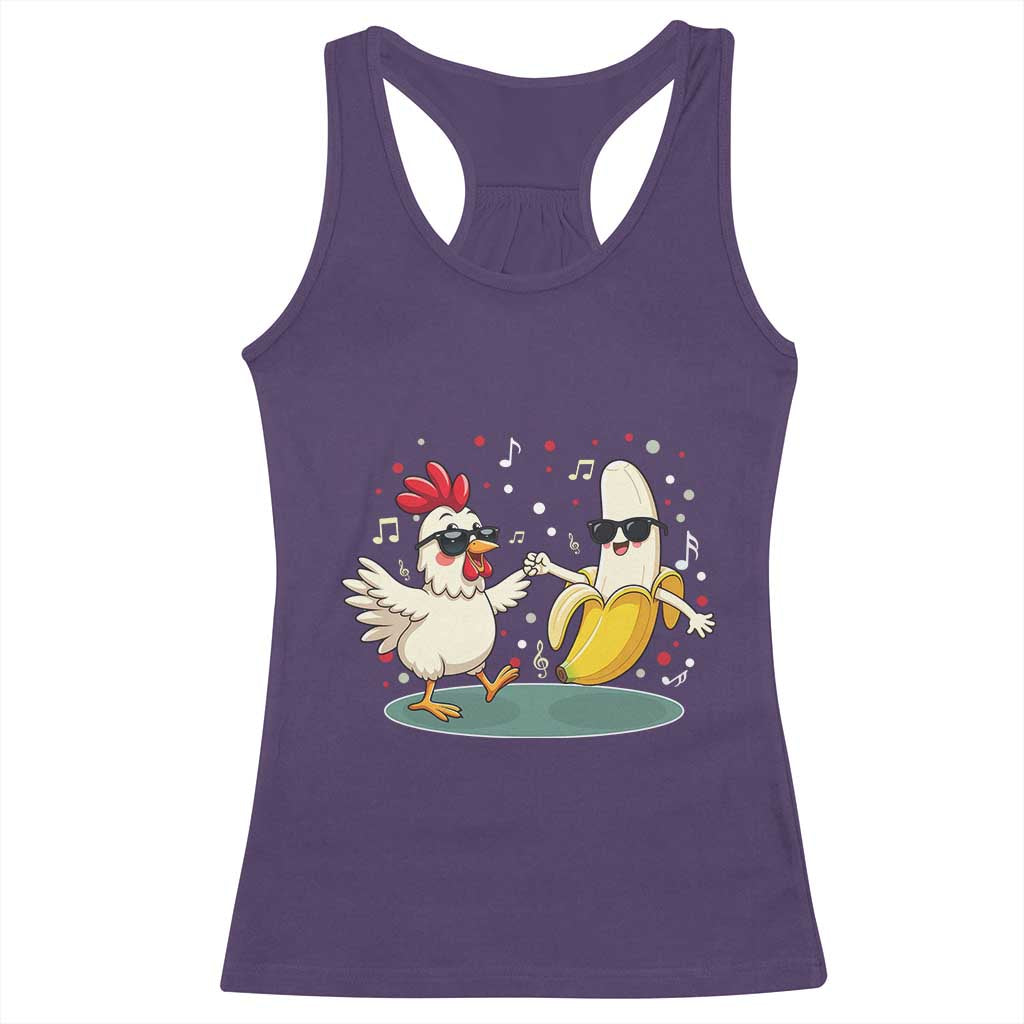 Funny Banana Chicken Dance Racerback Tank Top Chaos Dance Meme Graphic