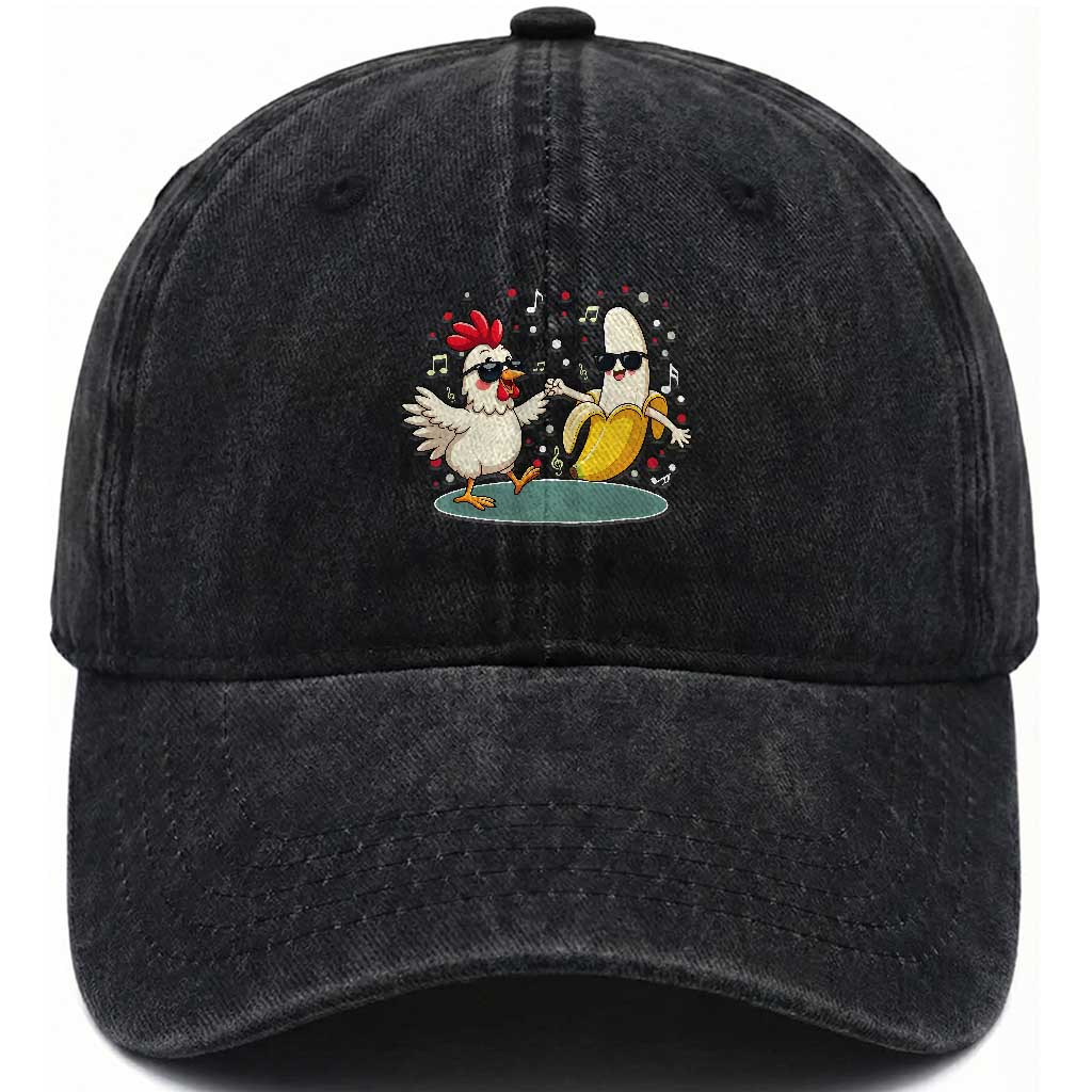 Funny Banana Chicken Dance Washed Cotton Baseball Cap Chaos Dance Meme Graphic