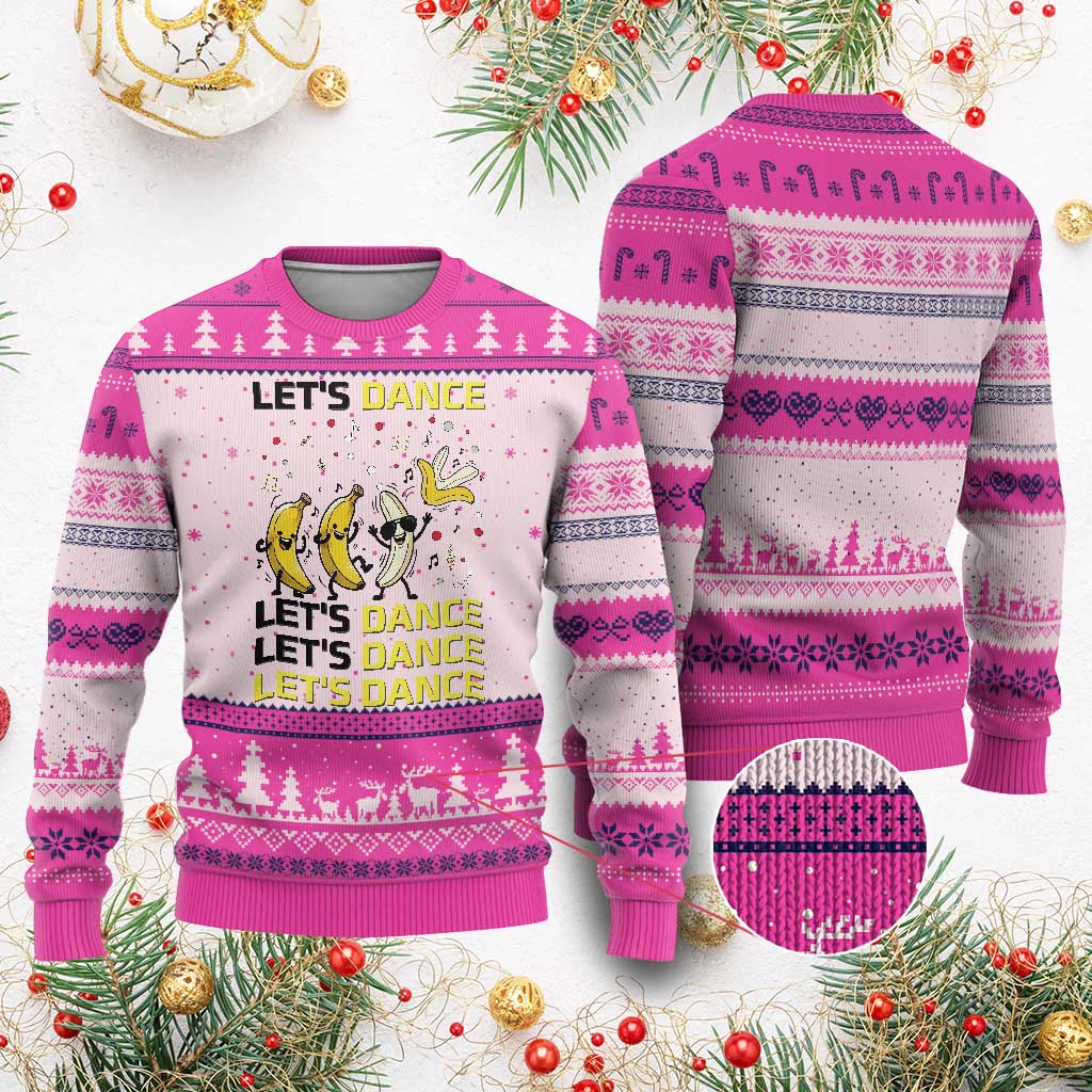 Funny Dancing Banana Ugly Christmas Sweater Lets Dance Silly Meme Graphic