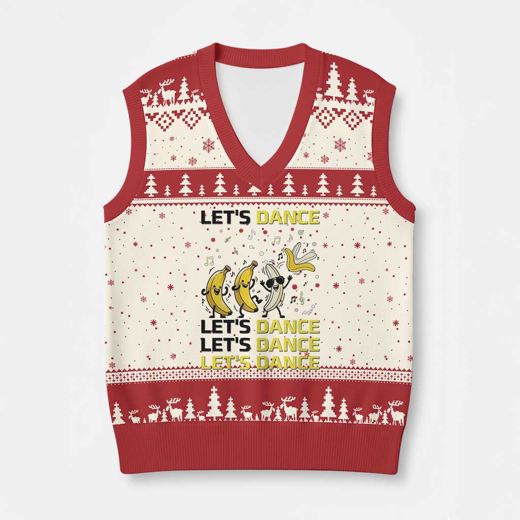 Funny Dancing Banana V-Neck Knit Sweater Vest Lets Dance Silly Meme Graphic
