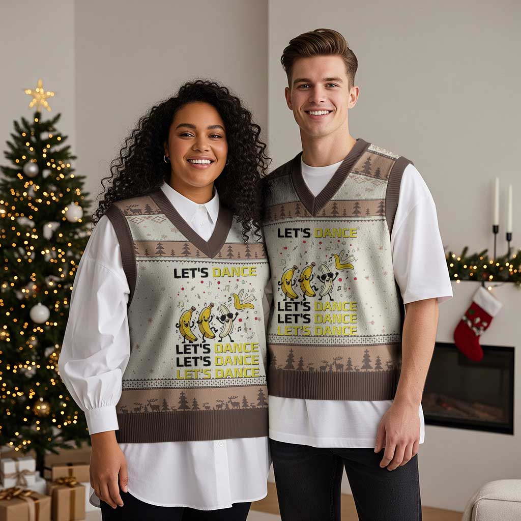 Funny Dancing Banana V-Neck Knit Sweater Vest Lets Dance Silly Meme Graphic
