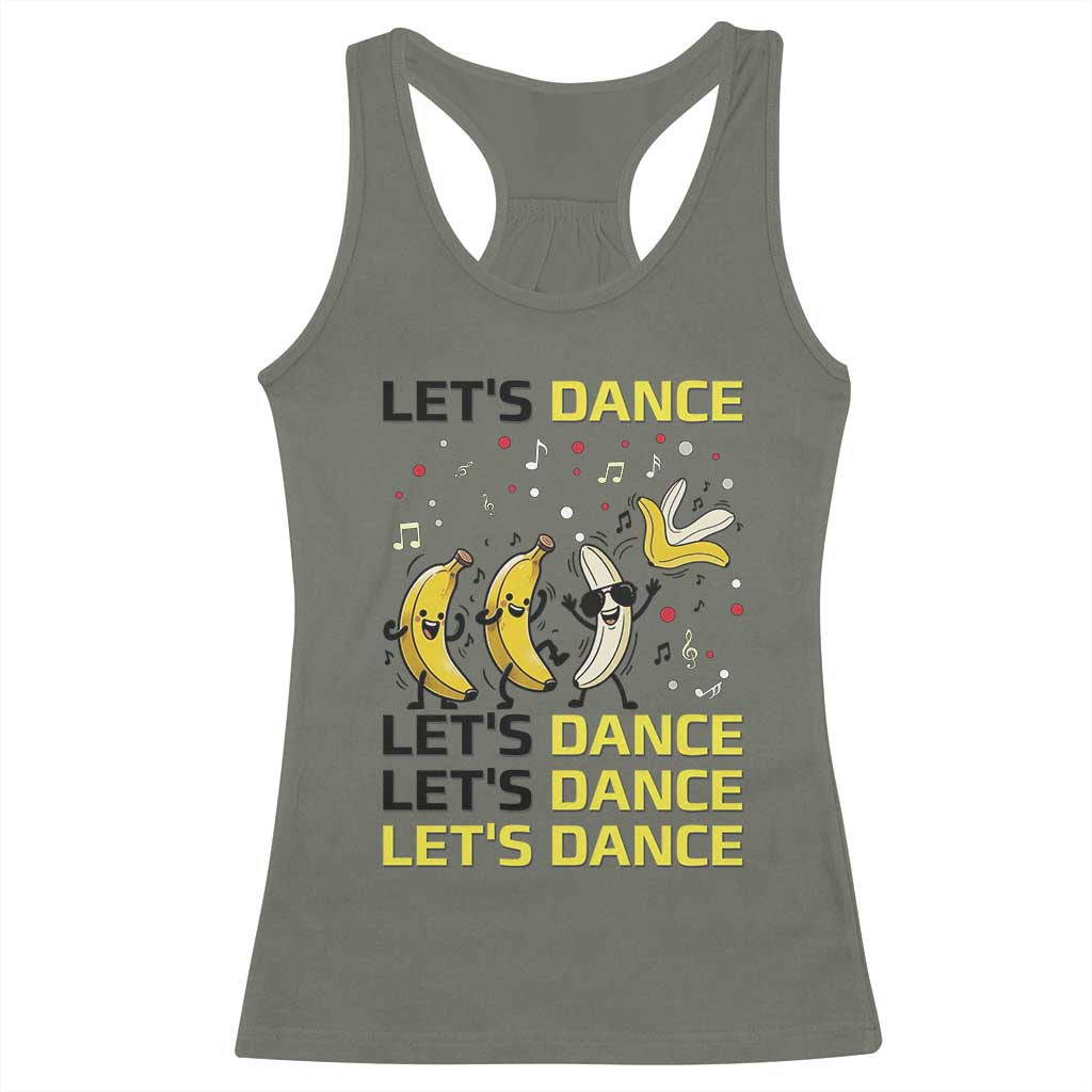 Funny Dancing Banana Racerback Tank Top Lets Dance Silly Meme Graphic