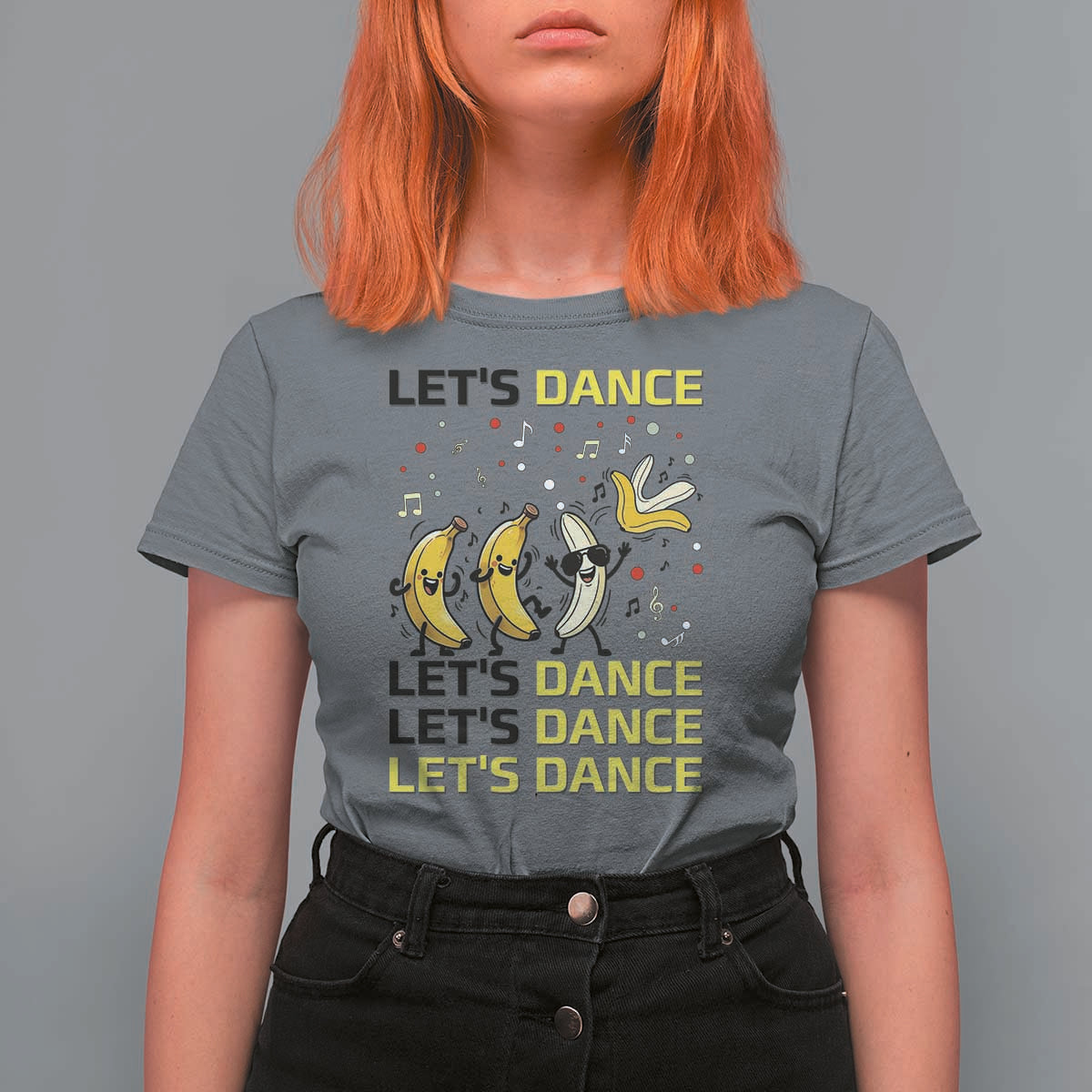 Funny Dancing Banana T Shirt For Women Lets Dance Silly Meme Graphic