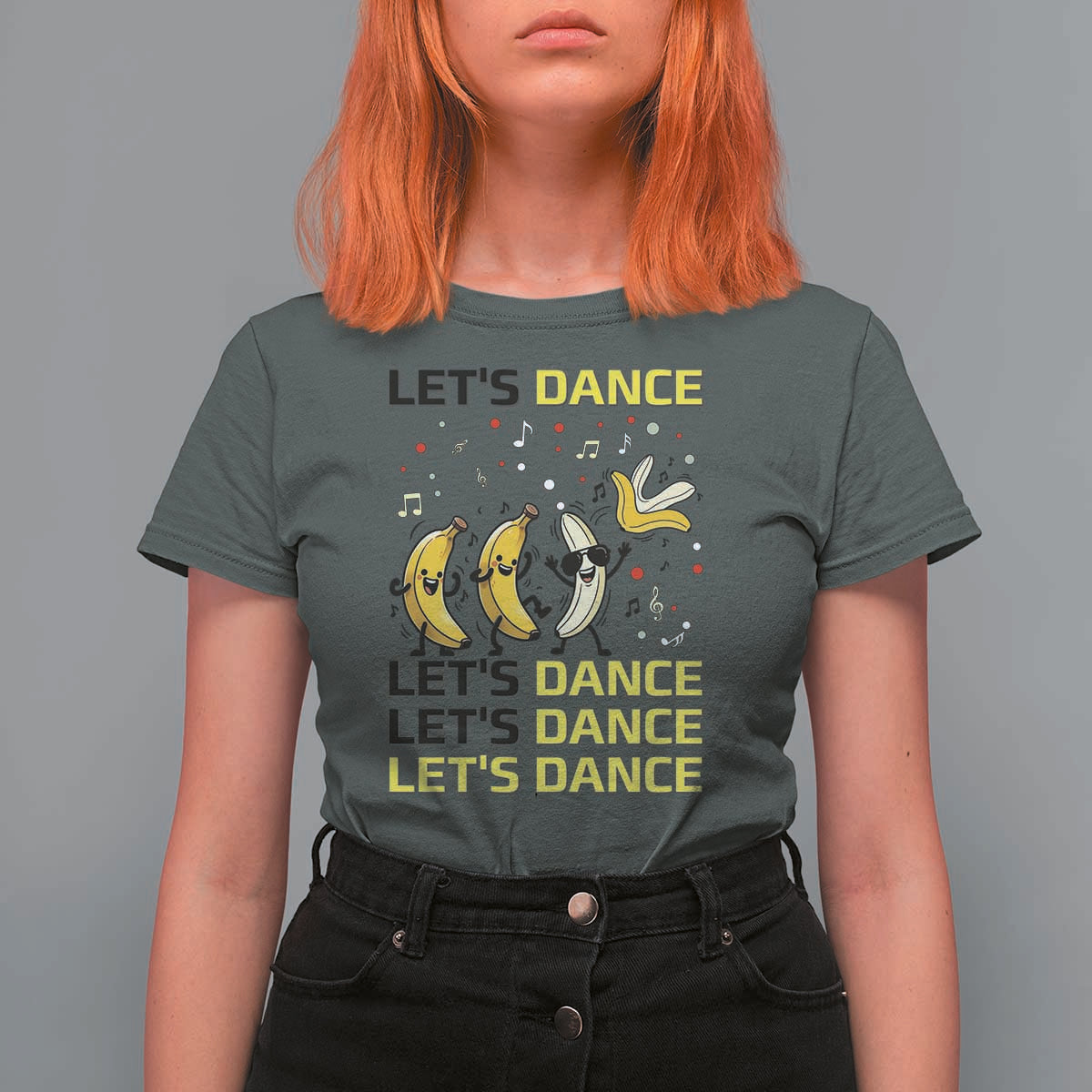 Funny Dancing Banana T Shirt For Women Lets Dance Silly Meme Graphic