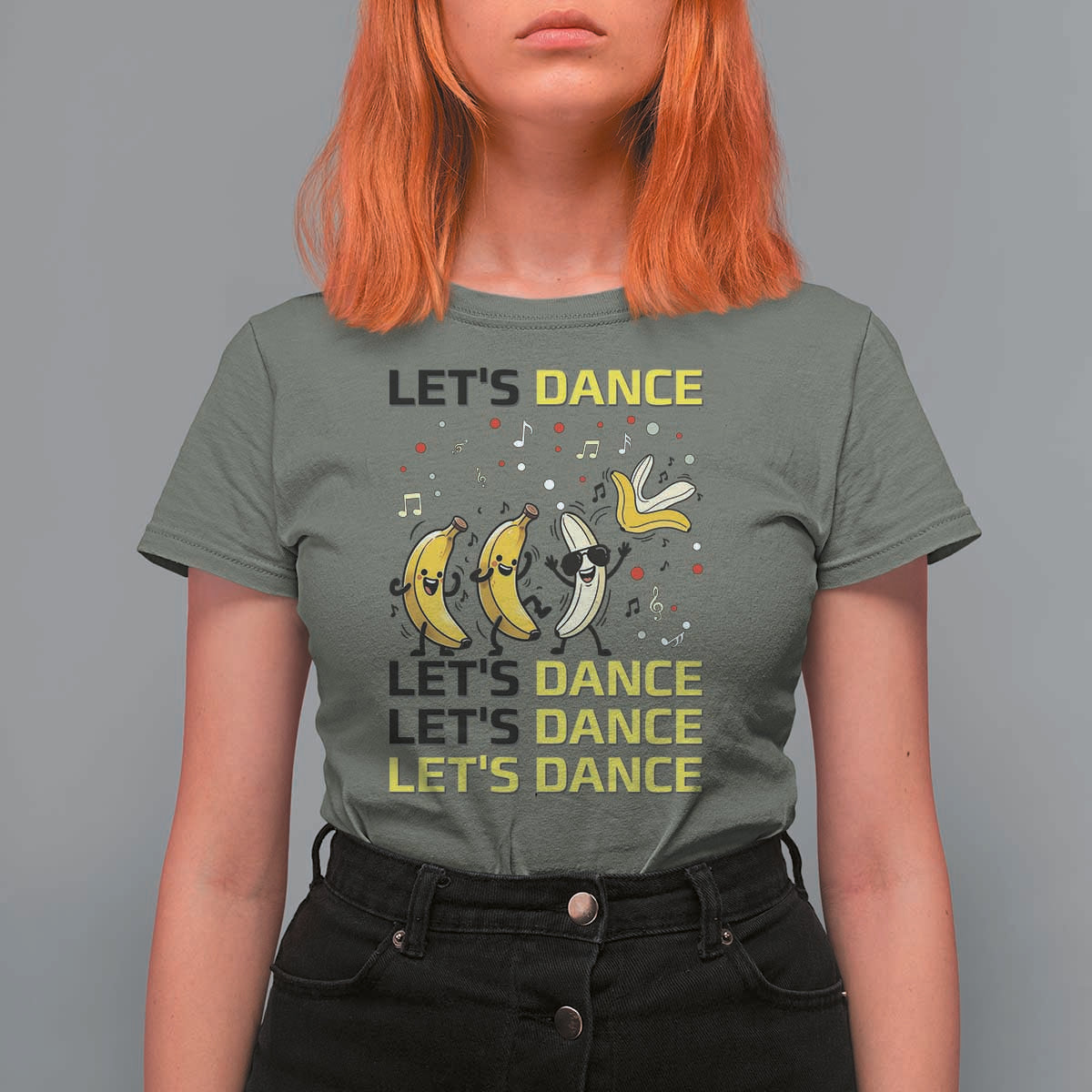Funny Dancing Banana T Shirt For Women Lets Dance Silly Meme Graphic