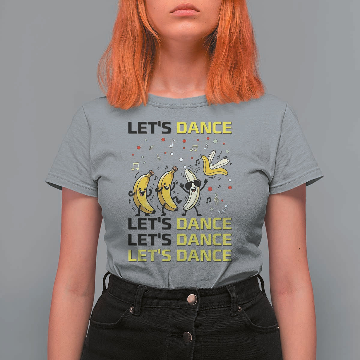 Funny Dancing Banana T Shirt For Women Lets Dance Silly Meme Graphic