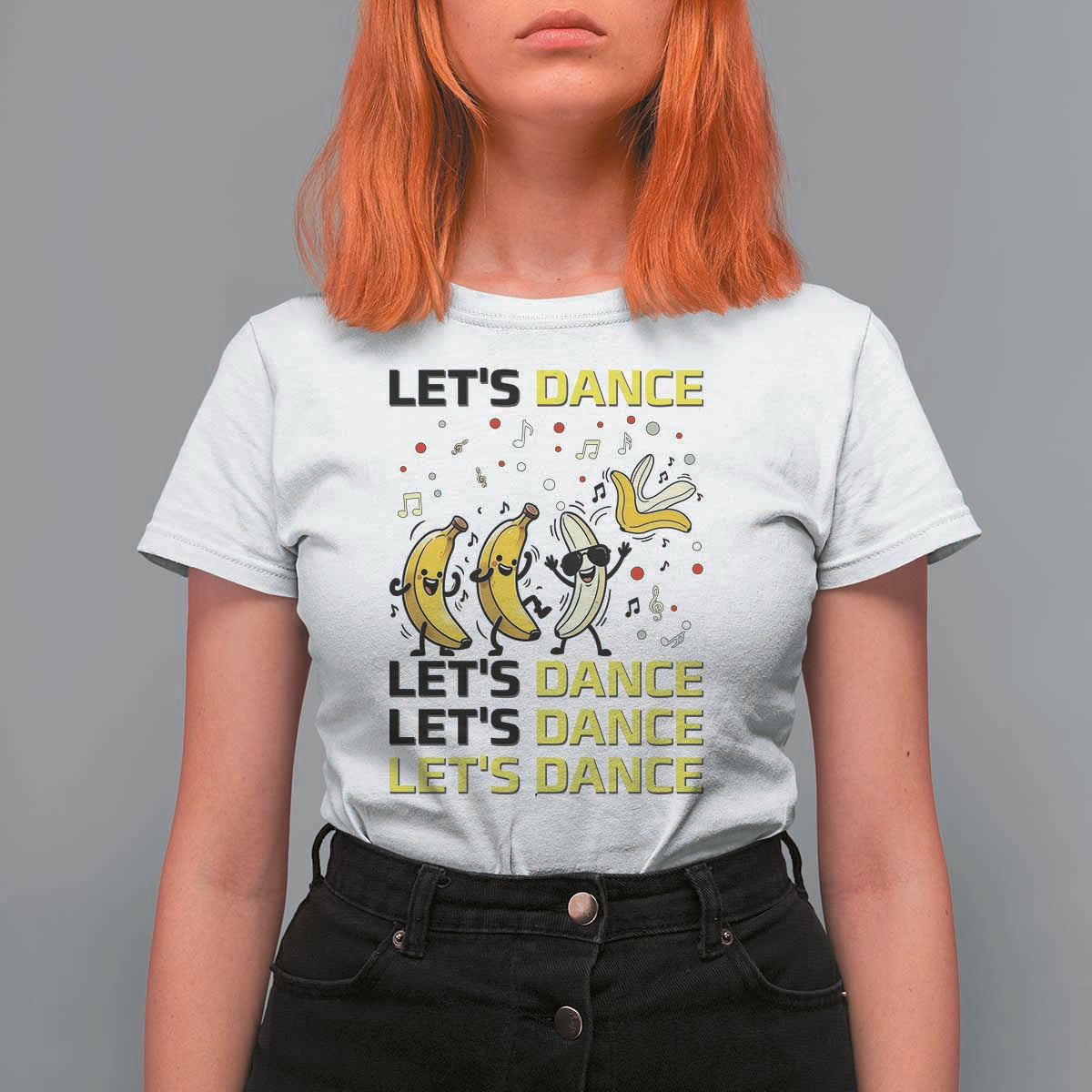 Funny Dancing Banana T Shirt For Women Lets Dance Silly Meme Graphic