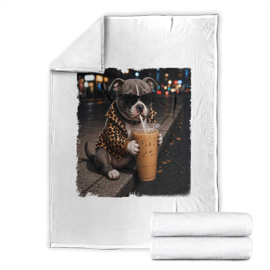 Funny Pitbull Drinking Coffee Throw Blanket Dog Meme Caffeine Graphic