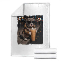 Funny Pitbull Drinking Coffee Throw Blanket Dog Meme Caffeine Graphic