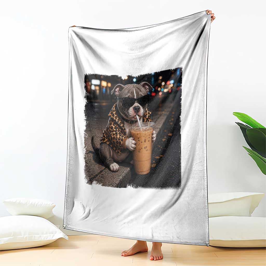 Funny Pitbull Drinking Coffee Throw Blanket Dog Meme Caffeine Graphic
