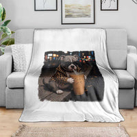 Funny Pitbull Drinking Coffee Throw Blanket Dog Meme Caffeine Graphic