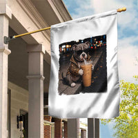 Funny Pitbull Drinking Coffee Garden Flag Dog Meme Caffeine Graphic