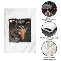 Funny Pitbull Drinking Coffee Garden Flag Dog Meme Caffeine Graphic