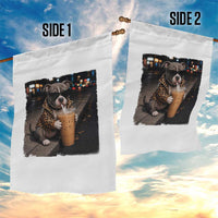 Funny Pitbull Drinking Coffee Garden Flag Dog Meme Caffeine Graphic