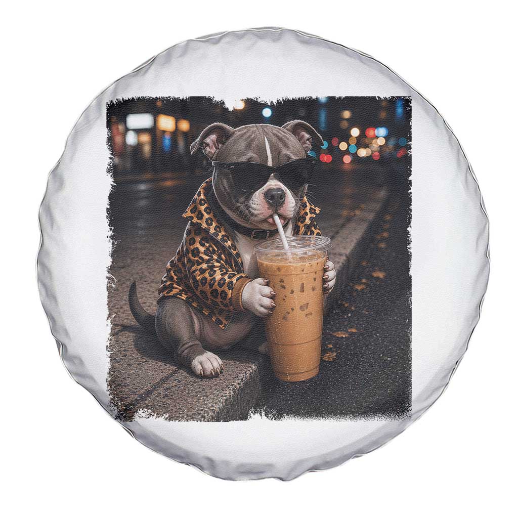 Funny Pitbull Drinking Coffee Spare Tire Cover Dog Meme Caffeine Graphic
