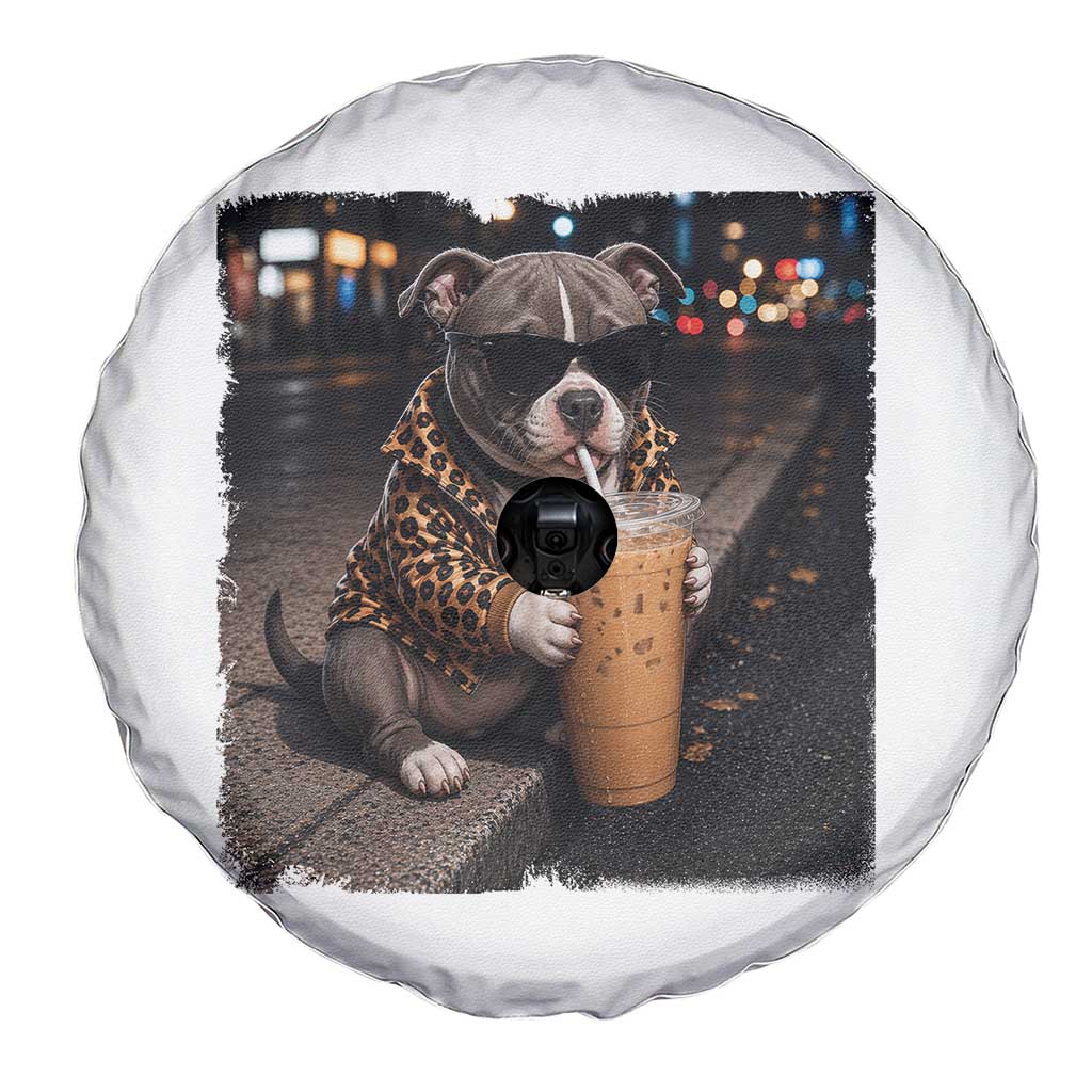 Funny Pitbull Drinking Coffee Spare Tire Cover Dog Meme Caffeine Graphic
