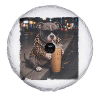 Funny Pitbull Drinking Coffee Spare Tire Cover Dog Meme Caffeine Graphic