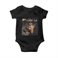 Funny Pitbull Drinking Coffee Baby Onesie Dog Meme Caffeine Graphic