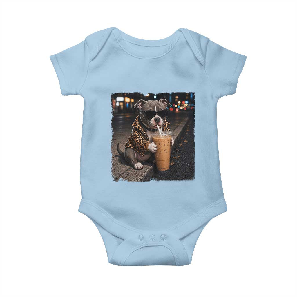 Funny Pitbull Drinking Coffee Baby Onesie Dog Meme Caffeine Graphic