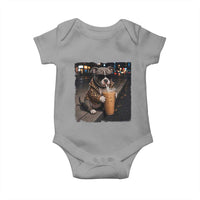 Funny Pitbull Drinking Coffee Baby Onesie Dog Meme Caffeine Graphic