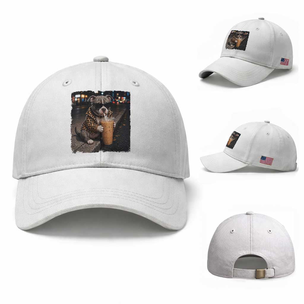 Funny Pitbull Drinking Coffee Baseball Cap Dog Meme Caffeine Graphic