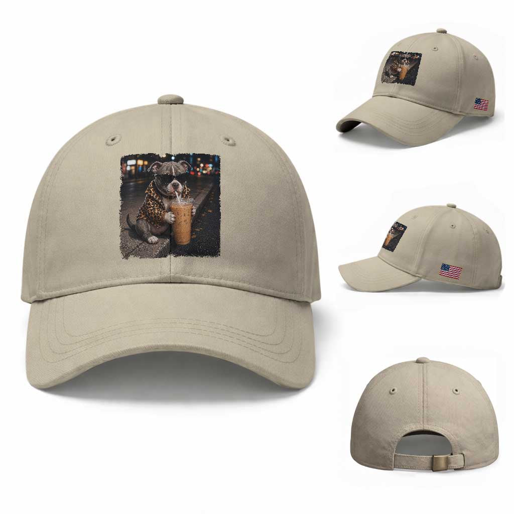 Funny Pitbull Drinking Coffee Baseball Cap Dog Meme Caffeine Graphic