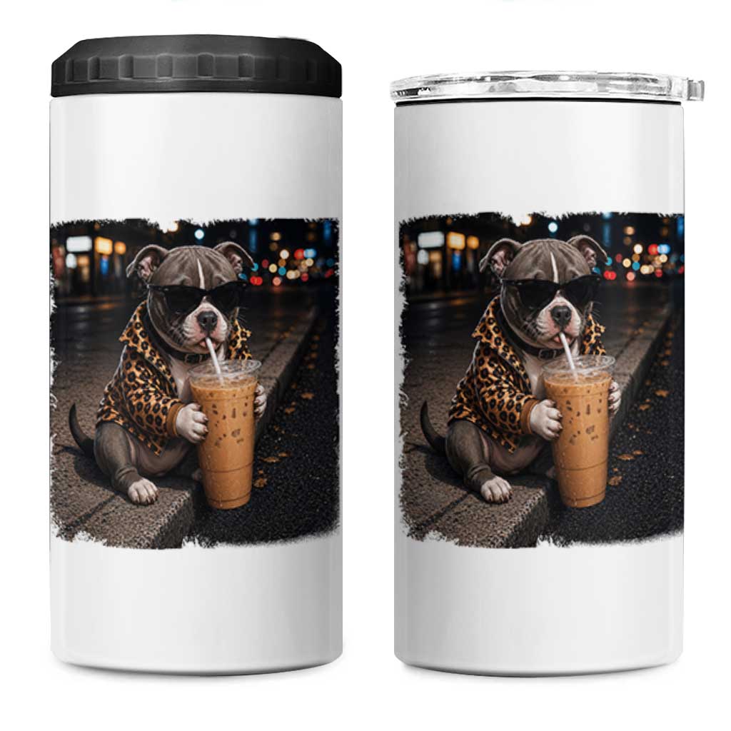 Funny Pitbull Drinking Coffee 4 in 1 Can Cooler Tumbler Dog Meme Caffeine Graphic