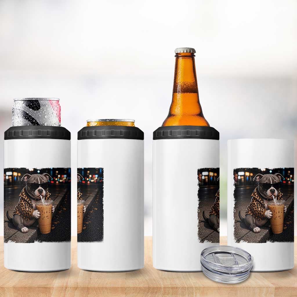 Funny Pitbull Drinking Coffee 4 in 1 Can Cooler Tumbler Dog Meme Caffeine Graphic