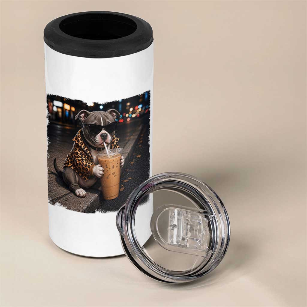 Funny Pitbull Drinking Coffee 4 in 1 Can Cooler Tumbler Dog Meme Caffeine Graphic