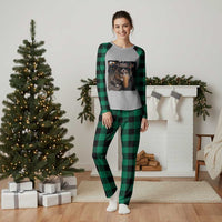 Funny Pitbull Drinking Coffee Plaid Pajama Set Dog Meme Caffeine Graphic
