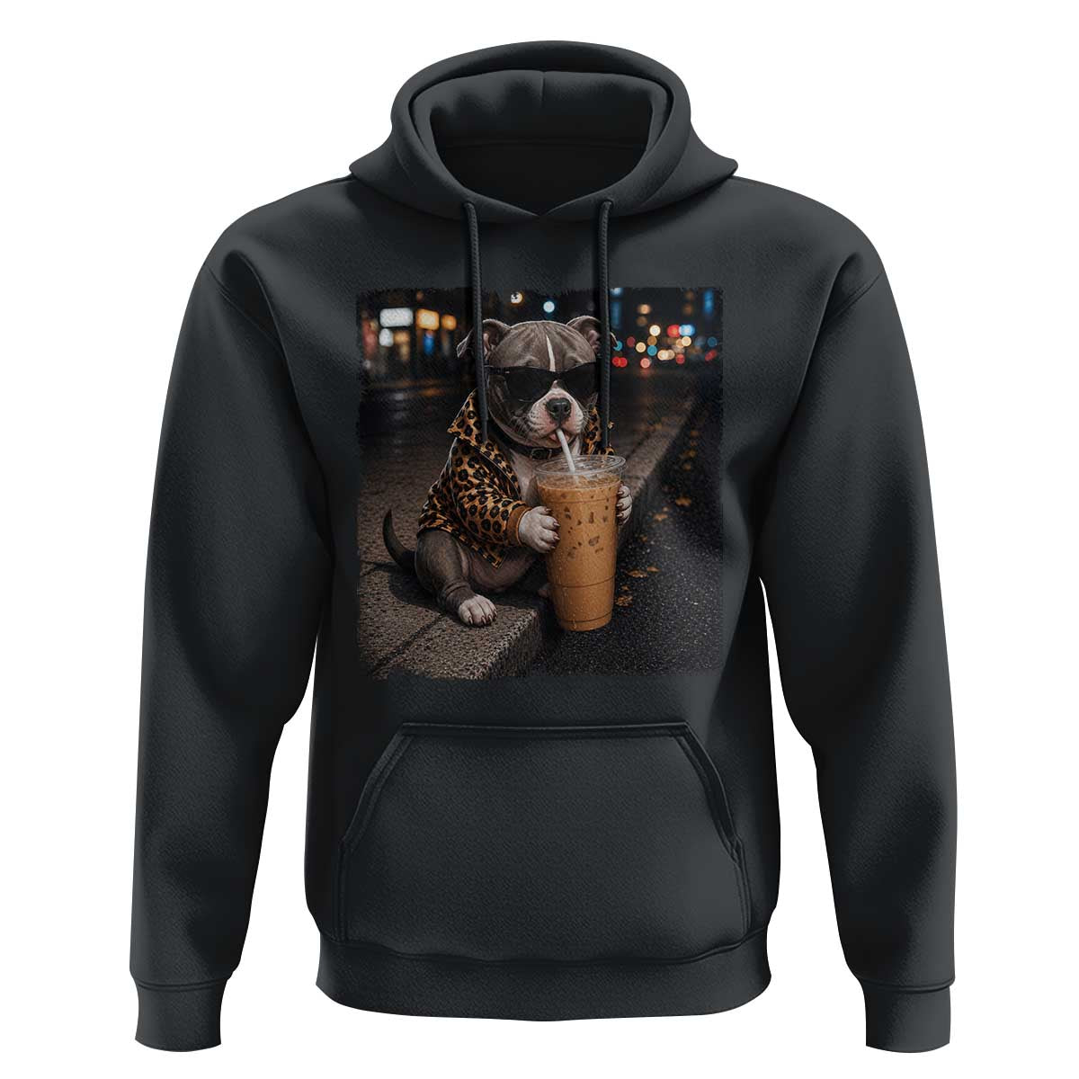 Funny Pitbull Drinking Coffee Hoodie Dog Meme Caffeine Graphic