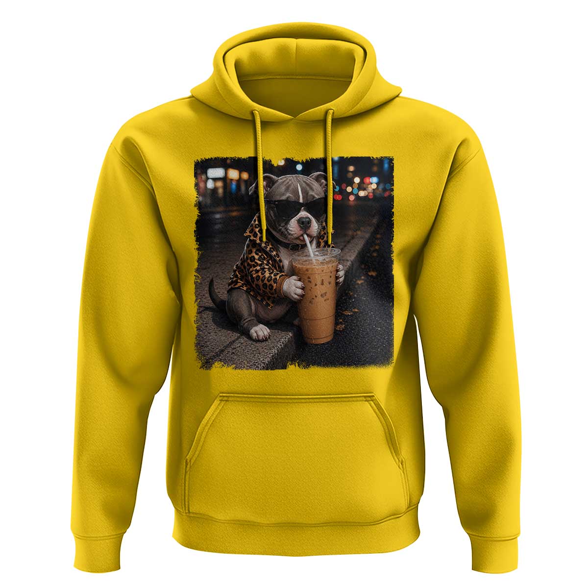 Funny Pitbull Drinking Coffee Hoodie Dog Meme Caffeine Graphic