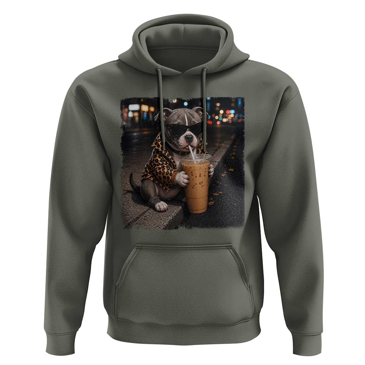 Funny Pitbull Drinking Coffee Hoodie Dog Meme Caffeine Graphic