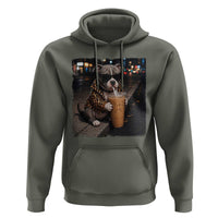 Funny Pitbull Drinking Coffee Hoodie Dog Meme Caffeine Graphic