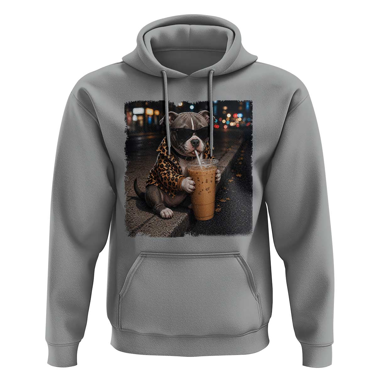 Funny Pitbull Drinking Coffee Hoodie Dog Meme Caffeine Graphic