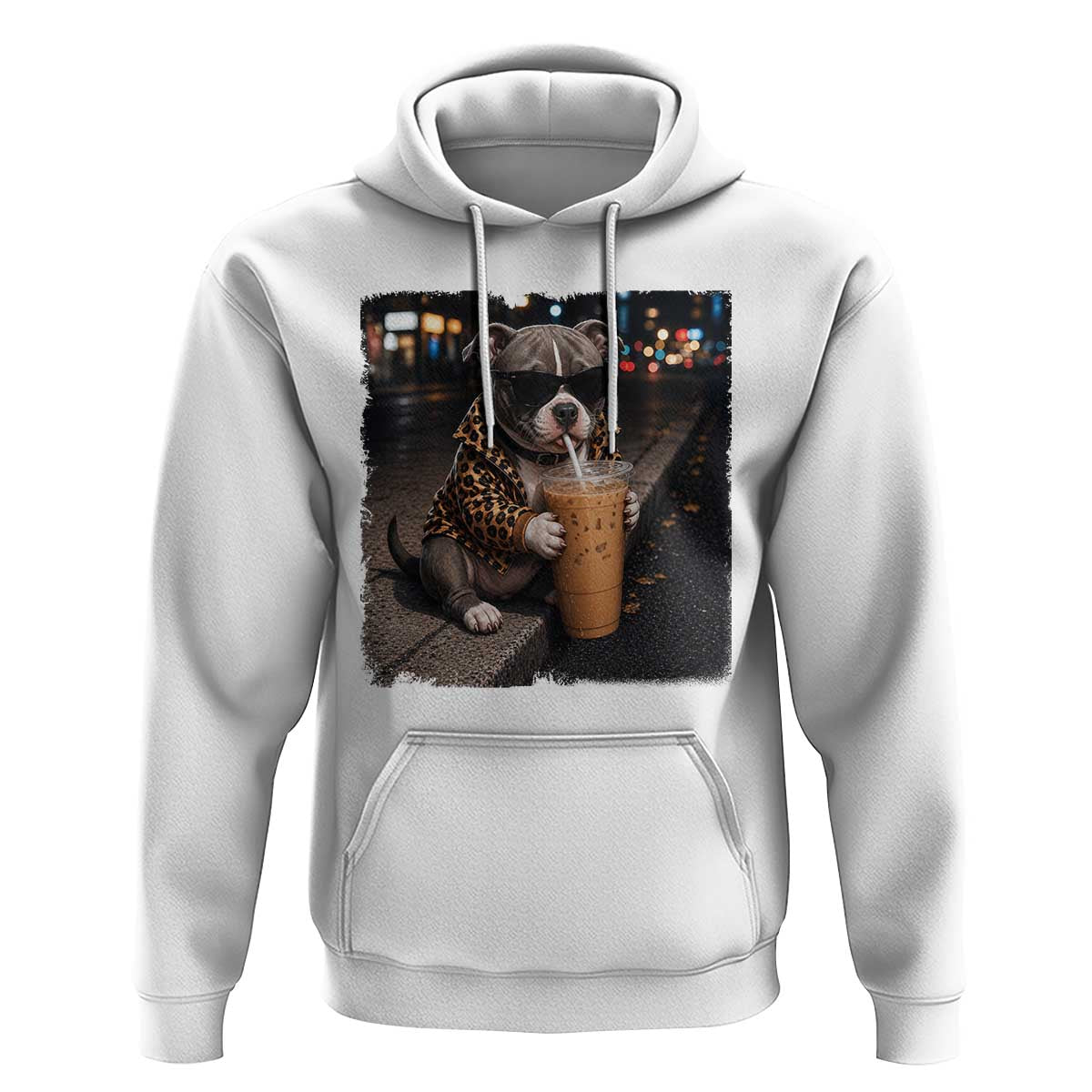 Funny Pitbull Drinking Coffee Hoodie Dog Meme Caffeine Graphic