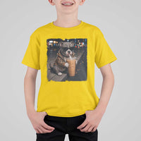 Funny Pitbull Drinking Coffee T Shirt For Kid Dog Meme Caffeine Graphic