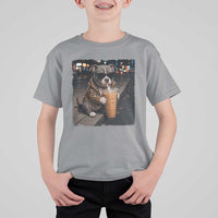 Funny Pitbull Drinking Coffee T Shirt For Kid Dog Meme Caffeine Graphic