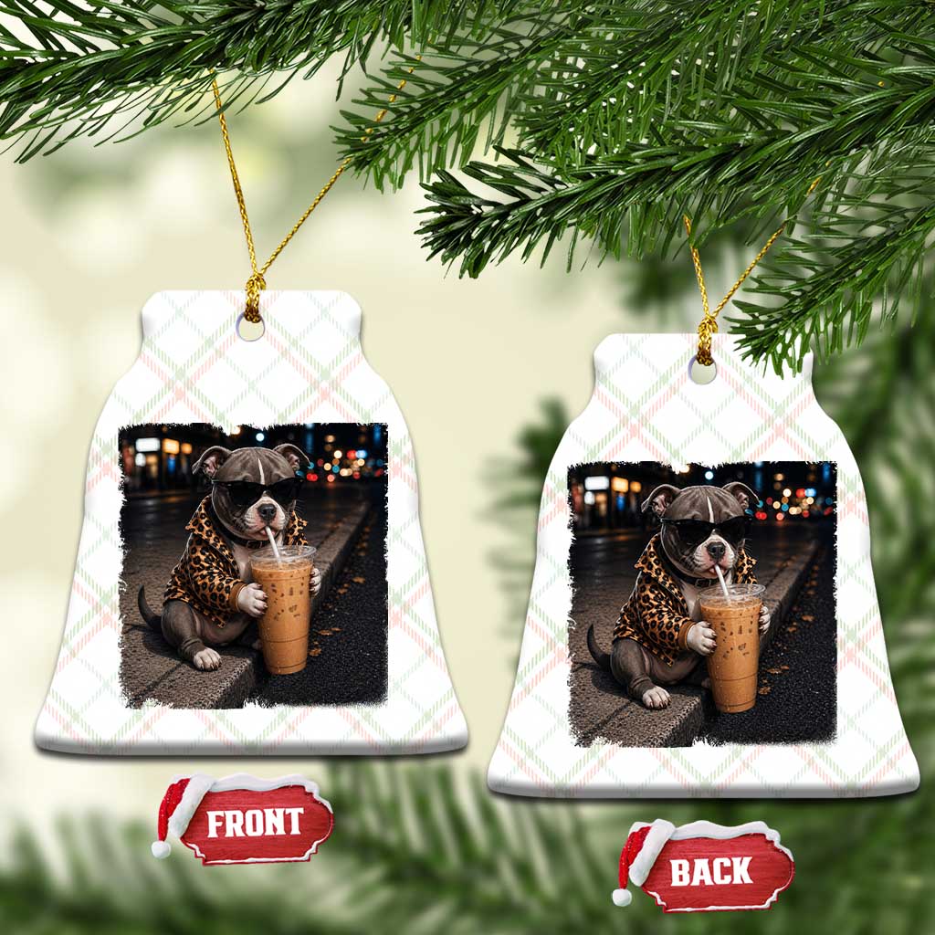 Funny Pitbull Drinking Coffee Ceramic Ornament Dog Meme Caffeine Graphic